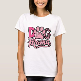 ドッグママ かわいい ピンクの肉球プリントとヒョウ柄のペット Tシャツ