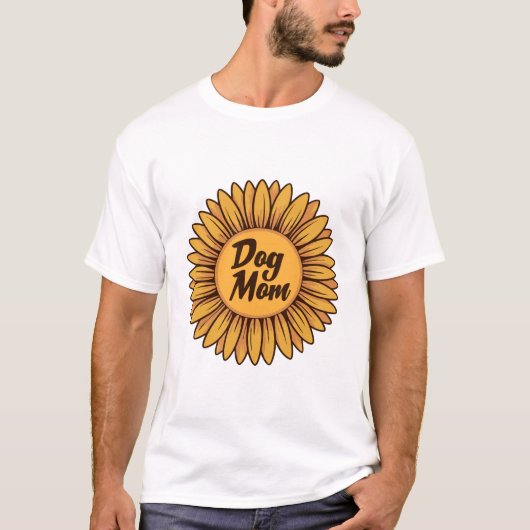 ドッグママ ひまわり かわいい 花 ペット好きな人へのギフト Tシャツ (正面)