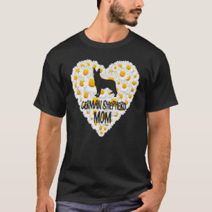 ドッグママ オン ラブ ハート ホワイト デイジー フラワーズ ジャーマン S Tシャツ