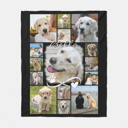 ドッグメモリアル15フォトコラージュ悔やみや弔慰記念 フリースブランケット (正面)