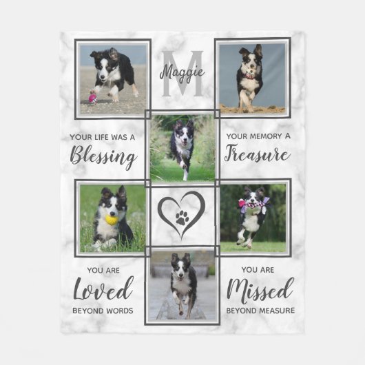 ドッグメモリアル – ペットロスのギフトモノグラムドッグキープサケ フリースブランケット (正面)