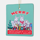 ドッグメリークリスマスホワイトシェパードホリデーGSDおもしろい セラミックオーナメント (左)