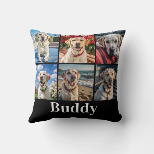 ドッグモダンパーソナライズされたフォトコラージュ名 クッション (裏面)