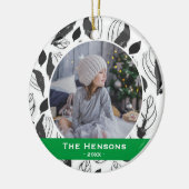 ドッグモダンペット写真B&Wリーフパターンクリスマスシーン セラミックオーナメント (左)
