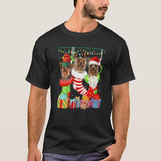 ドッグヨークシャーテリアクリスマスソッククリスマスパジャマP Tシャツ (正面)