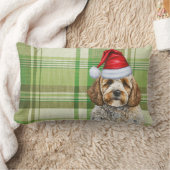 ドッグラバークリスマスコックポウグリーンホリデープレイド ランバークッション (ブランケット)