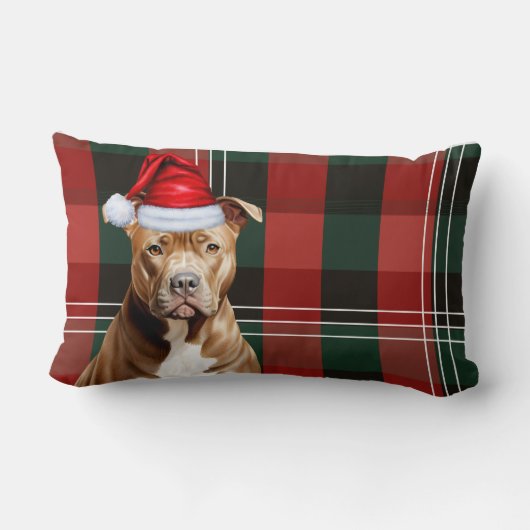 ドッグラバークリスマスブラウンピットブルホリデープレイド ランバークッション (裏面)