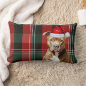 ドッグラバークリスマスブラウンピットブルホリデープレイド ランバークッション (ブランケット)