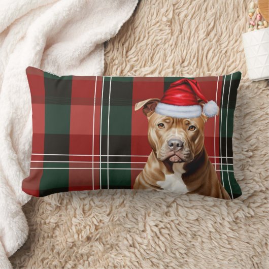 ドッグラバークリスマスブラウンピットブルホリデープレイド ランバークッション (ブランケット)