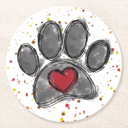 ドッグラバースケッチウォーター絵を描カラー（ばちゃばちゃ）跳ねる ラウンドペーパーコースター (正面)