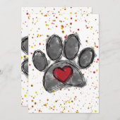 ドッグラバースケッチウォーター絵を描カラー（ばちゃばちゃ）跳ねる 招待状 (正面/裏面)