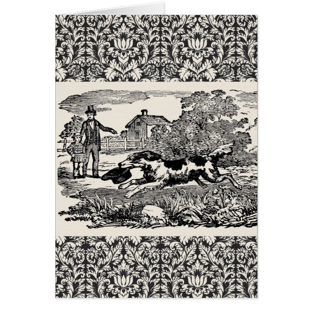 ドッグランニングアンティークペットアートビクトリアンイラストレーション (正面)