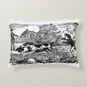 ドッグランニングアンティークペットアートビクトリアンイラストレーション アクセントクッション (正面)