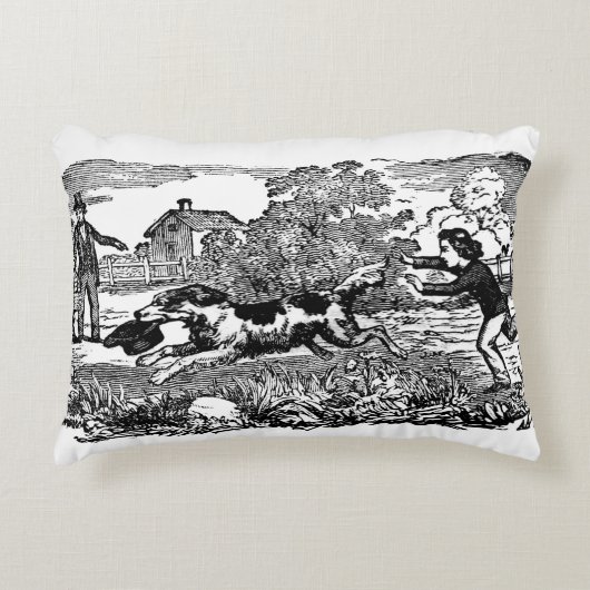 ドッグランニングアンティークペットアートビクトリアンイラストレーション アクセントクッション (正面)