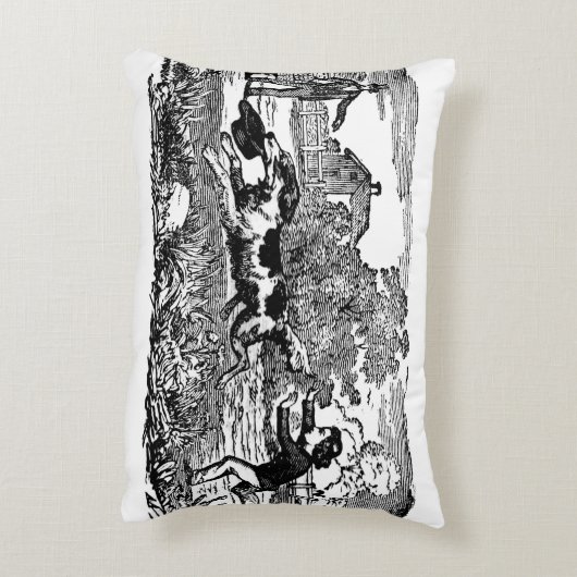 ドッグランニングアンティークペットアートビクトリアンイラストレーション アクセントクッション (裏面(縦))