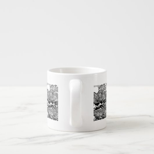 ドッグランニングアンティークペットアートビクトリアンイラストレーション エスプレッソカップ (裏面)