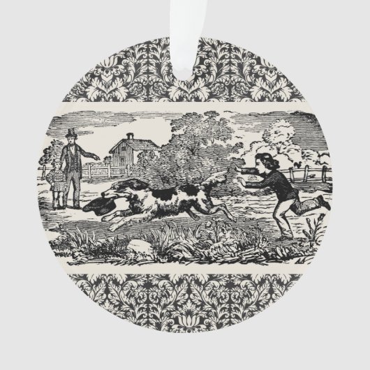 ドッグランニングアンティークペットアートビクトリアンイラストレーション オーナメント (正面)
