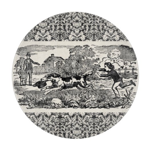 ドッグランニングアンティークペットアートビクトリアンイラストレーション カッティングボード (正面)