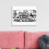 ドッグランニングアンティークペットアートビクトリアンイラストレーション キャンバスプリント (インサイチュ (リビング))