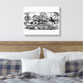 ドッグランニングアンティークペットアートビクトリアンイラストレーション キャンバスプリント (インサイチュ (寝室))