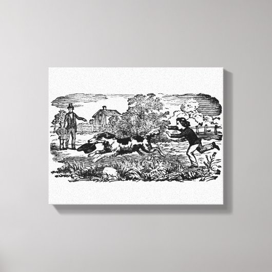 ドッグランニングアンティークペットアートビクトリアンイラストレーション キャンバスプリント (正面)