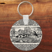 ドッグランニングアンティークペットアートビクトリアンイラストレーション キーホルダー (正面)