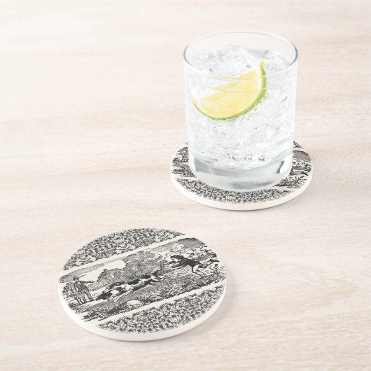 ドッグランニングアンティークペットアートビクトリアンイラストレーション コースター (側面)