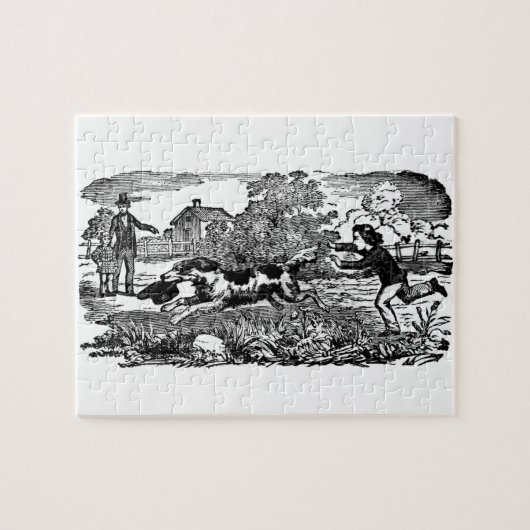 ドッグランニングアンティークペットアートビクトリアンイラストレーション ジグソーパズル (横)