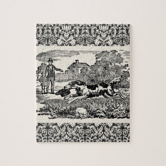 ドッグランニングアンティークペットアートビクトリアンイラストレーション ジグソーパズル (縦)