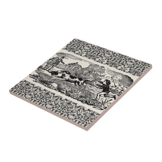 ドッグランニングアンティークペットアートビクトリアンイラストレーション タイル (側面)