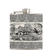 ドッグランニングアンティークペットアートビクトリアンイラストレーション フラスク (正面)