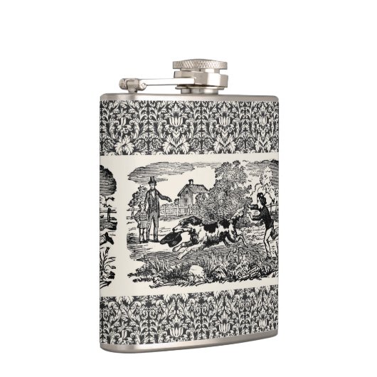 ドッグランニングアンティークペットアートビクトリアンイラストレーション フラスク (右)