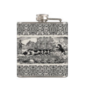 ドッグランニングアンティークペットアートビクトリアンイラストレーション フラスク (裏面)