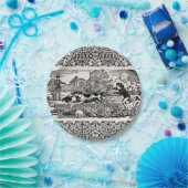 ドッグランニングアンティークペットアートビクトリアンイラストレーション ペーパープレート (パーティー)