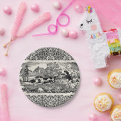 ドッグランニングアンティークペットアートビクトリアンイラストレーション ペーパープレート (パーティー)