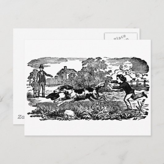 ドッグランニングアンティークペットアートビクトリアンイラストレーション ポストカード (正面/裏面)