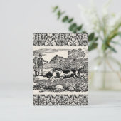 ドッグランニングアンティークペットアートビクトリアンイラストレーション ポストカード (スタンド正面)