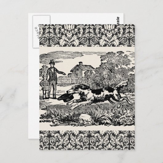 ドッグランニングアンティークペットアートビクトリアンイラストレーション ポストカード (正面/裏面)