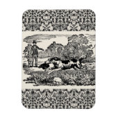 ドッグランニングアンティークペットアートビクトリアンイラストレーション マグネット (縦)