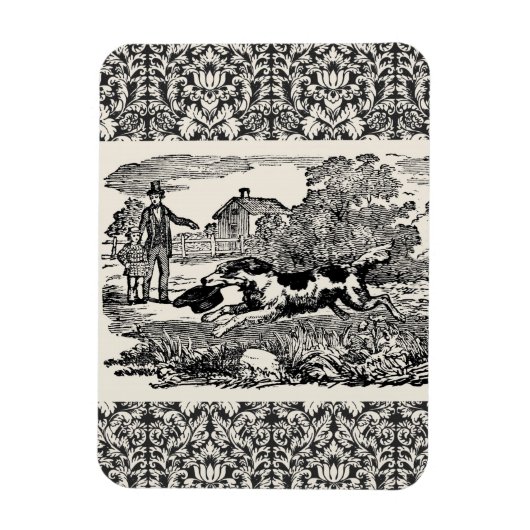 ドッグランニングアンティークペットアートビクトリアンイラストレーション マグネット (縦)