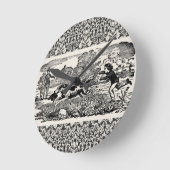 ドッグランニングアンティークペットアートビクトリアンイラストレーション ラウンド壁時計 (傾斜)