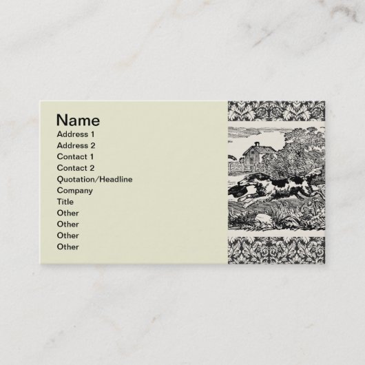 ドッグランニングアンティークペットアートビクトリアンイラストレーション 名刺 (正面)