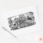 ドッグランニングアンティークペットアートビクトリアンイラストレーション 長方形シール (封筒)