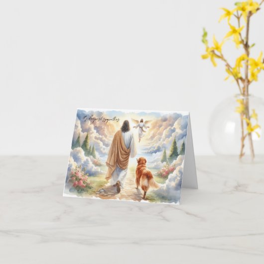 ドッグロス悔やみや弔慰 – ゴールデンレトリバー付きイエス カード (黄色い花)