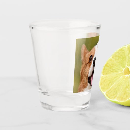 ドッグ写真のパーソナライズされたカスタマイズ追加 ショットグラス (左)