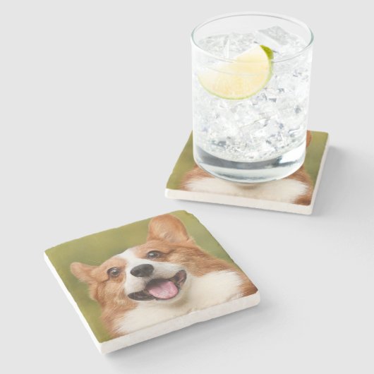 ドッグ写真のパーソナライズされたカスタマイズ追加 ストーンコースター (横)