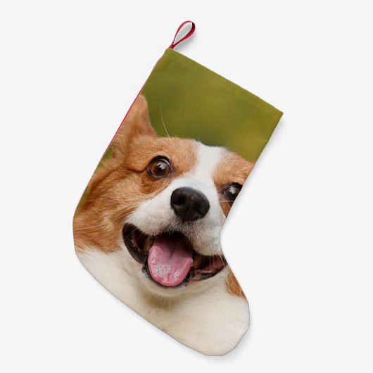 ドッグ写真のパーソナライズされたカスタマイズ追加 スモールクリスマスストッキング (正面 (吊り時))