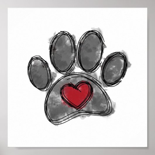 ドッグ恋人スケッチ水彩 ポスター (正面)