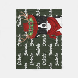 ドッグ縁どの名前とクリスマスウェスタン・コリー フリースブランケット