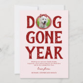 ドッグ行った年ピンク赤い写真クリスマス シーズンカード (正面)
